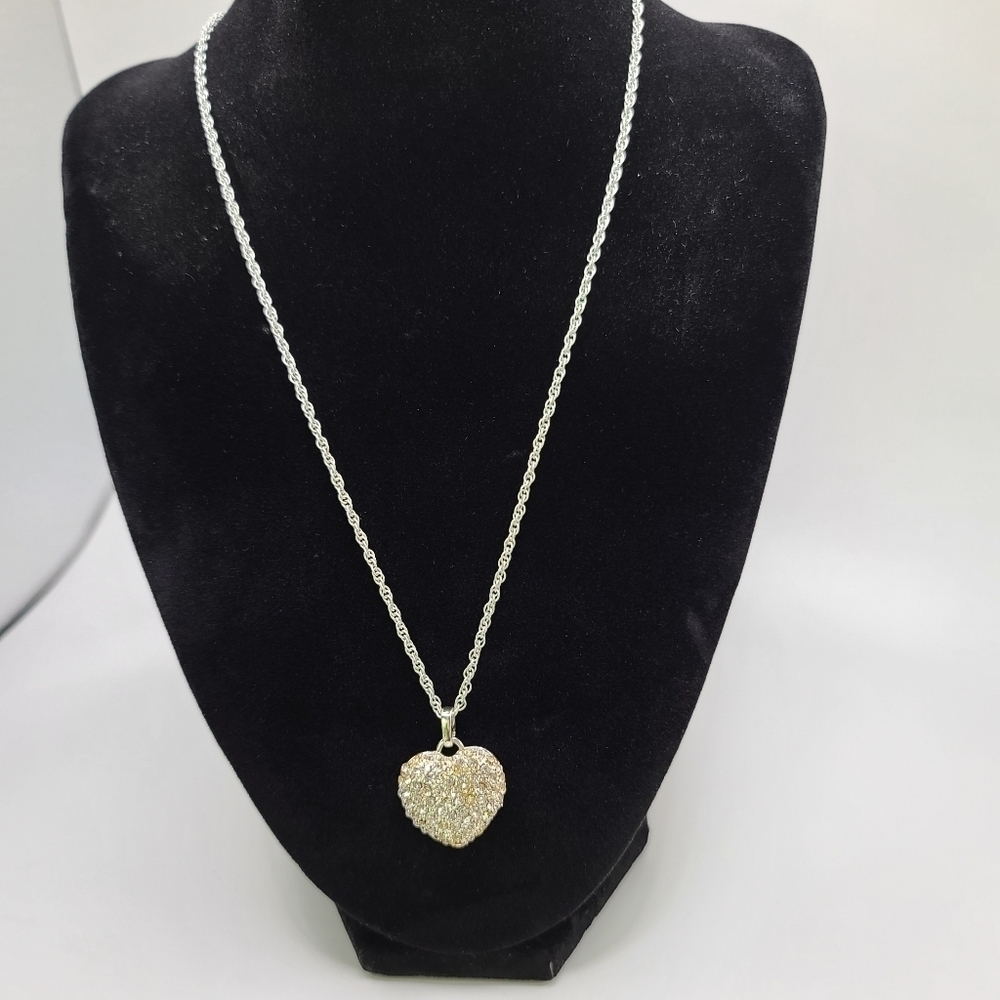 Silver Tone & Crystal Heart Pendant